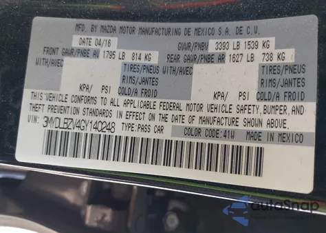 2016 Scion Ia from USA, damaged, VIN 3MYDLBZV4GY140248